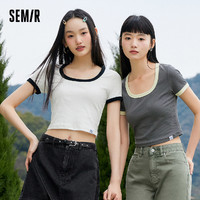 Semir 森马 2024新款百搭辣妹短袖T恤女&宽松微喇叭牛仔短裤女显瘦百搭