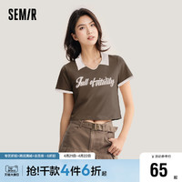 Semir 森马 POLO衫女短款撞色2024新款夏季辣妹U领上衣美式复古字母T恤