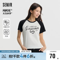 Semir 森马 [凉感T]森马大力水手联名短袖T恤女抑菌修身2024夏新款插肩袖衣服