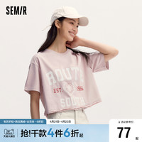 Semir 森马 短袖T恤女短款美式字母印花2024夏季新款复古风宽松衣服街头