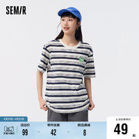 Semir 森马 [商场同款]森马短袖T恤女宽松复古2023夏新款圆领条纹衫chic个性