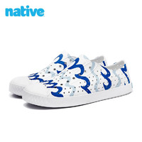 native 鞋子男女  洞洞鞋透气舒适户外沙滩鞋 蓝色波浪白色