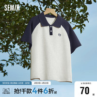 Semir 森马 [凉感T]森马POLO衫女撞色插肩袖美式复古2024夏季新款质感衣服潮