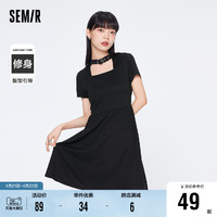 Semir 森马 连衣裙女修身小性感炸街2022夏季新款短袖针织裙甜酷小黑裙