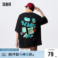 Semir 森马 短袖T恤男夏季中性风上衣潮流个性印花街头感oversize情侣装