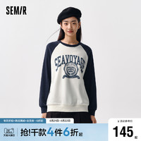 Semir 森马 [商场同款]森马卫衣女中长款宽松插肩袖2024春季新款做旧印花上衣