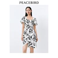 PEACEBIRD 太平鸟 夏季时尚优雅花苞型方领印花连衣裙女优雅气质