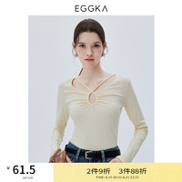 EGGKA 修身T恤女春夏小众设计显瘦精致减龄温柔长袖打底上衣 杏色 M