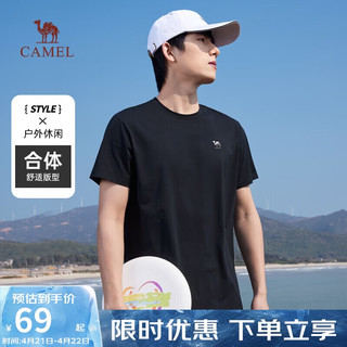 CAMEL 骆驼 情侣休闲T恤男女士透气户外运动圆领印花百搭短袖夏季M13BZ00103