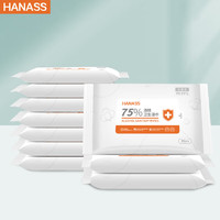 HANASS 海纳斯 75%酒精湿巾10片*10包装 卫生清洁湿巾  一次性湿纸巾 消毒棉片