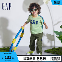 Gap男幼童2024夏季纯棉恐龙logo撞色短袖T恤儿童装上衣890232 浅绿色 100cm(2-3岁)偏小，选大一码