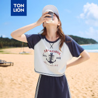 唐狮 TONLION2024女印花海军风插肩短袖T恤TB 藏青 M