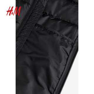 H&M男装2024春季立领纯色修身版型轻便棉背心1211198 黑色 180/116