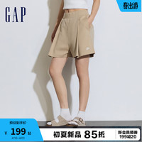 Gap女装2024夏季弹力打褶刺绣logo短裤宽松运动休闲裤876149 卡其色 170/70A(L)亚洲尺码