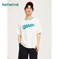 百亿补贴：hotwind 热风 夏季新款男士时尚百搭字母印花T恤舒适简约宽松圆领短袖