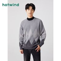 百亿补贴：hotwind 热风 冬季新款男士撞色提花针织衫圆领套头打底衫渐变色上衣