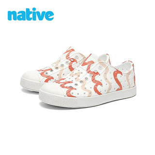 native 洞洞鞋男女同款夏季新品波浪纹印花儿童沙滩凉鞋 棕色波浪|白色 25（160mm）
