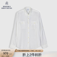 布克兄弟（BrooksBrothers）男士24春夏亚麻纽扣式口袋休闲衬衫 1001-白色 L