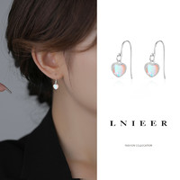 Lnieer 925纯银月光石爱心耳环女耳勾桃心形设计感气质2024新款耳坠耳饰