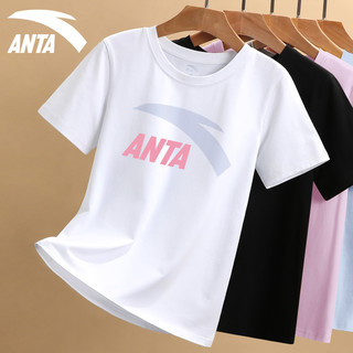 ANTA 安踏 短袖T恤女新款夏季白色棉T透气休闲体恤官方旗舰正品运动女装