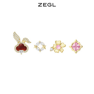 ZENGLIU ZEGL设计师本命年系列如意兔子耳钉女红玛瑙耳环925银针耳饰套装