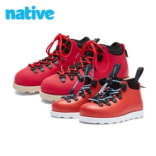 native 秋冬新品亲子款马丁靴加绒加厚儿童鞋舒适柔软可拆卸易清洗 红色|白色 37码（235mm）