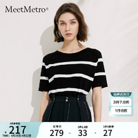MeetMetro 玛依尔撞色条纹针织T恤女2024夏季短袖上衣 条纹 XL