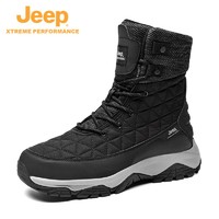Jeep 吉普 新品情侣款运动户外靴子男女防水防滑保暖棉鞋加绒加厚滑雪鞋男 黑色 42