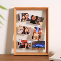 彩糖塘双面透明相框摆台拍立得小卡展示架照片打印创意纪念画框装裱 原木色-【长方形】 7寸摆台【可放12.7*17.8厘米】