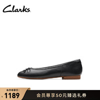 Clarks 其乐 法娜系列女鞋24蝴蝶结仙女风芭蕾舞平底浅口单鞋 黑色 261766294 38