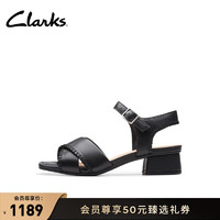 Clarks 其乐 赛纳系列女鞋夏季方跟交叉带仙女时尚优雅百搭凉鞋 黑色 261763334 36