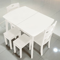 南之安 全实木可方可长餐桌餐厅小户型家用长方桌伸缩折叠方形桌818拉台 白色（配11#餐椅） 1.2m 一桌6椅 迷你版