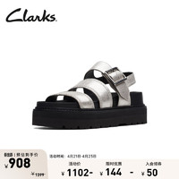 Clarks 其乐 奥莉系列女鞋春夏舒适罗马凉鞋厚底沙滩凉鞋女 银色 261715084 35.5