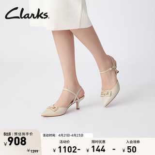 Clarks 其乐 紫罗兰系列女鞋2023春夏新款尖头包头一字带高跟凉鞋女 乳白色 261714314 37.5