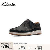 Clarks 其乐 自然系列男鞋英伦车缝线舒适柔软牛皮休闲鞋系带低帮鞋 黑色（建议拍大半码） 39.5