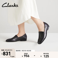 Clarks 其乐 萨拉菲纳系列女鞋新品舒适轻盈透气一脚套方头乐福鞋单鞋 黑色 261748274 37