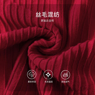娜尔思·灵（naersiling）红色羊毛桑蚕丝针织衫女飘带领长袖时尚上衣2024春季 艳红色 S