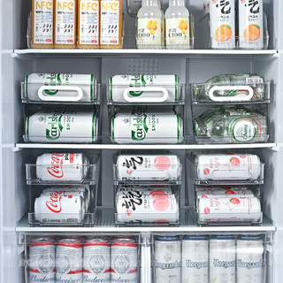 北杉（BEiSHAN）冰箱收纳盒家用抽屉式可乐易拉罐整理盒厨房啤酒饮料储物盒大容量 双层自落款特大号收纳盒【透明】