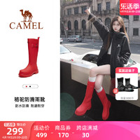 CAMEL 骆驼 雨靴红色战靴雨鞋户外鞋女经典涉水鞋子防水防滑长筒靴