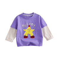 棉花堂童装儿童针织圆领假两件T2024春季卡通长袖小童高级感t 甜紫色 90/52