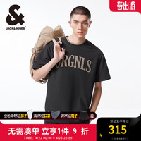 杰克·琼斯（JACK&JONES）夏纯棉字母刺绣宽松舒适潮流圆领上衣T恤短袖男款224201268 E11 布里斯托尔黑 常规 E11 布里斯托尔黑 175/96A/M