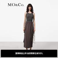 MO&Co.2024夏针织背心拼接雾面铜氨丝工装风连衣裙MBD2DRS081 烟灰色  XS/155