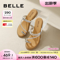 BeLLE 百丽 时尚夹脚人字拖女24夏季闪耀水钻休闲拖鞋3CQ30BT4 银色 33