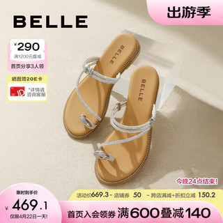 BeLLE 百丽 时尚夹脚人字拖女24夏季闪耀水钻休闲拖鞋3CQ30BT4 银色 33