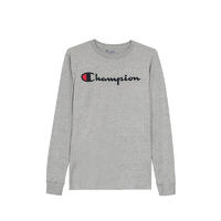 Champion 冠军卫衣男 草写logo纯色圆领套头长袖运动T恤打底衫 灰色