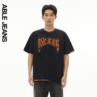 ABLE JEANS 24夏季男士TEE镂空贴布绣花LOGO宽松短袖T恤男 黑色 XS