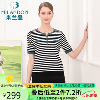 米兰登（MILANDON）2024夏季中老年女装装圆领条纹短袖针织衫女薄款WP2W1103 黑白条 M