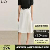 LILY2024夏女装设计感学院风通勤款高腰A字不对称百褶半身裙 601白色 S