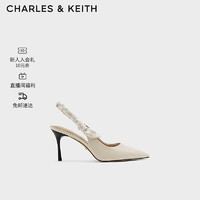 CHARLES&KEITH24春法式尖头细高跟包头凉鞋SL1-60280458 粉白色Chalk 37