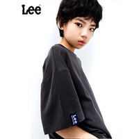 Lee儿童短袖T恤2024春夏纯棉后背LOGO印花宽松舒适运动上衣童装 黑色 130cm